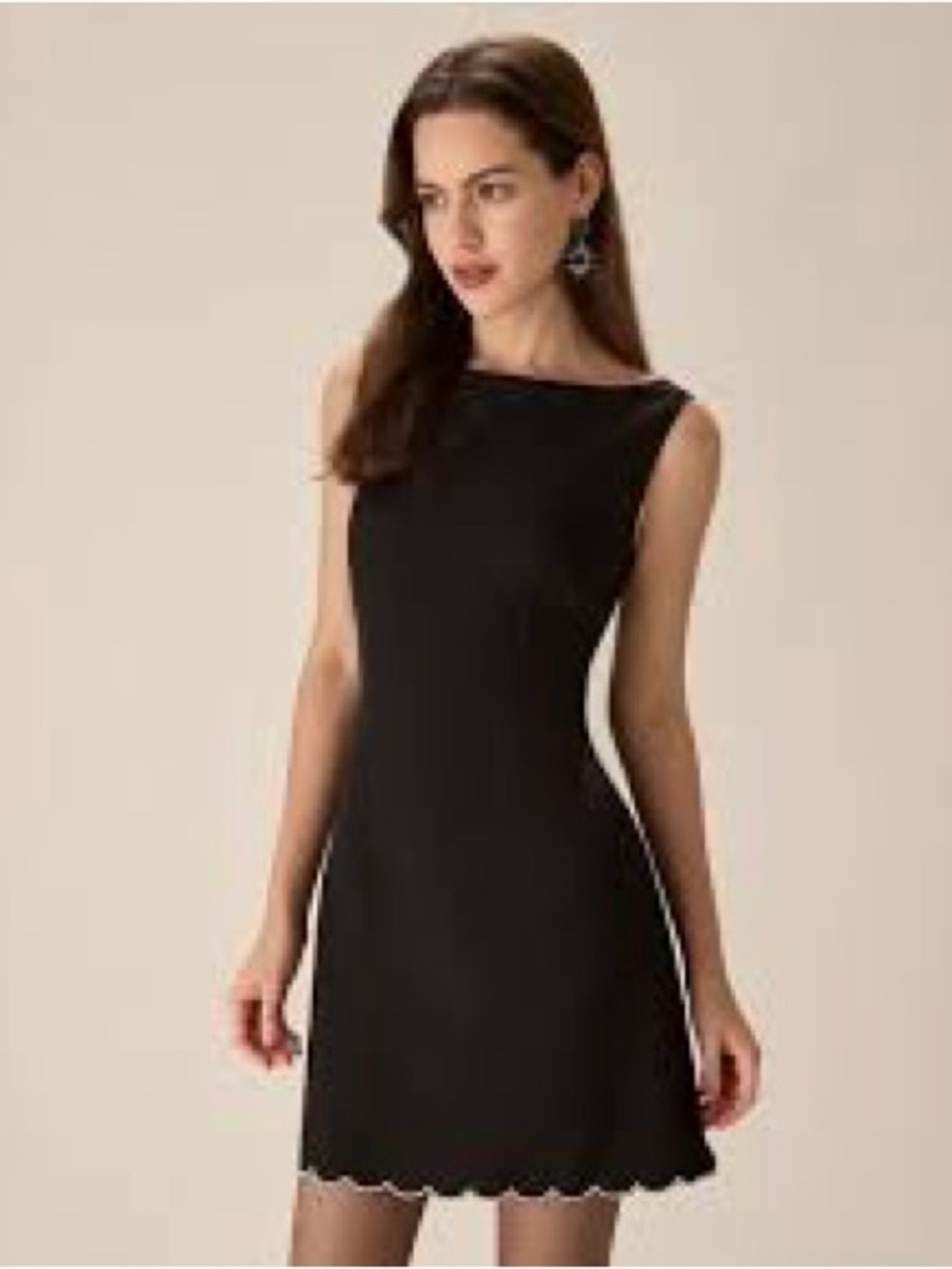 RIHOAS Black Sleeveless Scallop-Hem Mini Dress